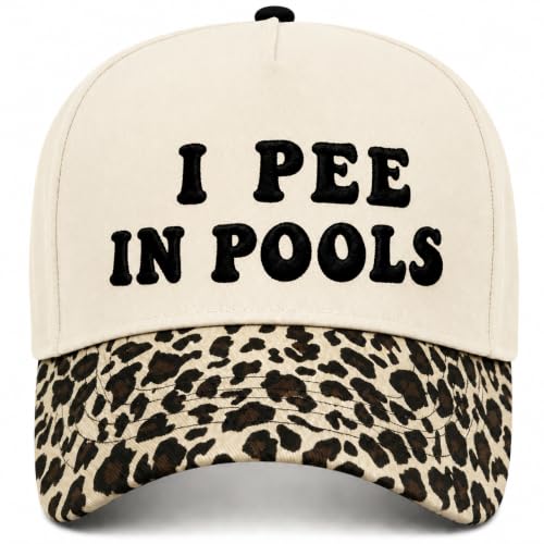 Funny Trucker Hat I Pee in Pools Leopard Print Vintage Two-Tone Cap Embroidered Baseball Hat for Women