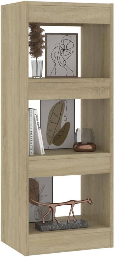 Sonoma Oak 3-Shelf Book Cabinet, Modern Engineered Wood Storage Organizer and Display Room Divider for Living Room, Minimalist Brown Home Furniture