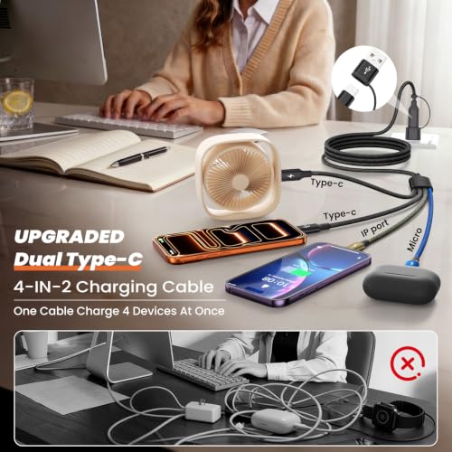 Image of 4 in 2 Multi Charging Cable, USBA /C Charging Cords for Multiple Devices | Dual Type-C Ports Multiple Phone Charger Cord, Travel Essentials for iPhone17-8 /Android /Pad, Car, Camping and More, 2Pack 5FT