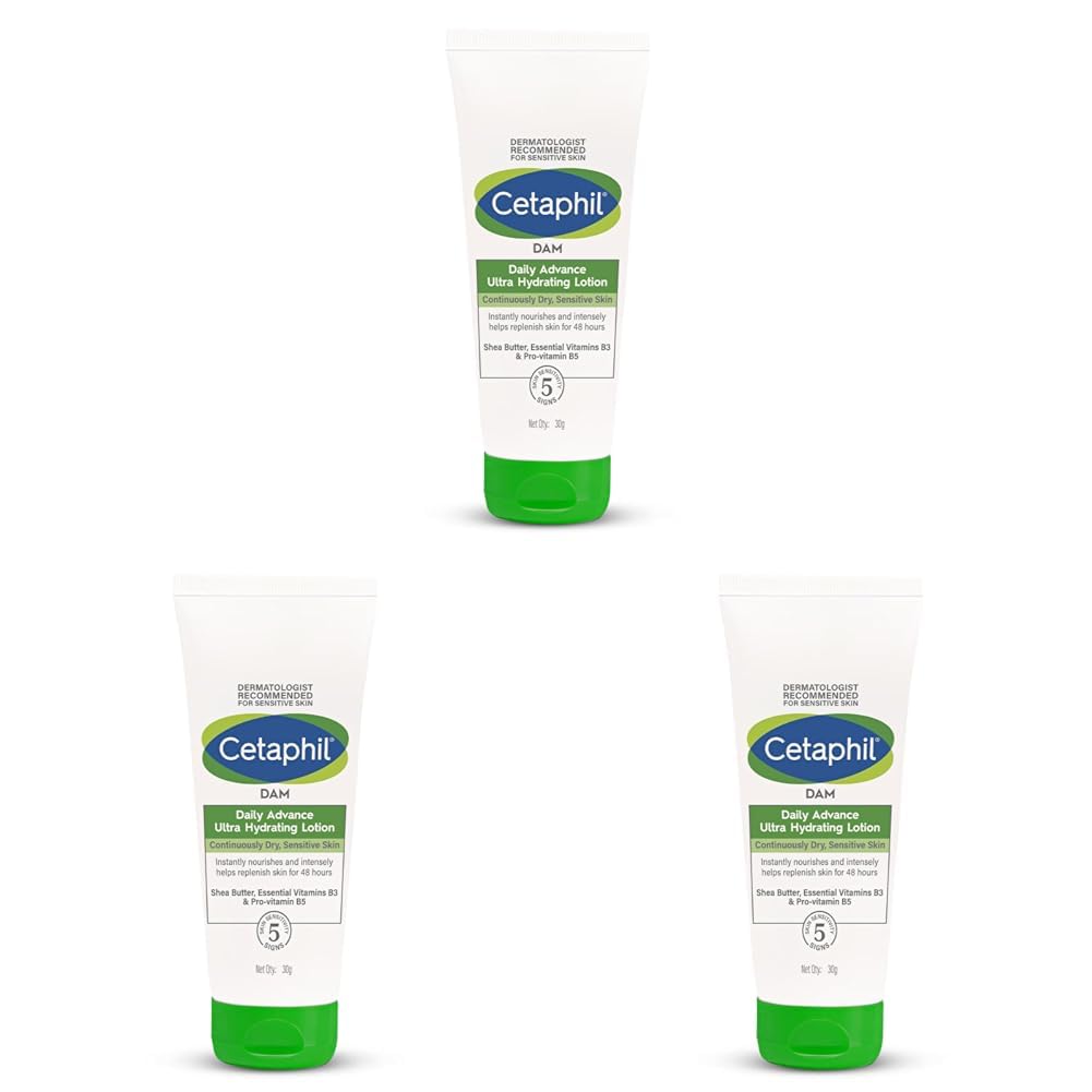 Dam Daily Advance Ultra Hydrating Lotion For Dry, Sensitive Skin| 30 G| Moisturizer With Shea Butter| Non-Greasy, Fragrance-Free| Paraben, Sulphate Free (Pack of 3)