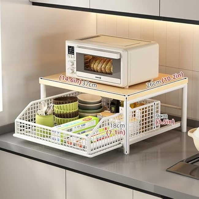 Kitchen Microwave Cart with Storage Basket,Small Microwave Stand for Kitchen, Office,Bedroom & Living Room, Freestanding Shelf with No Wheels,Easy Assembly,Espresso White Small-7PRVprXz