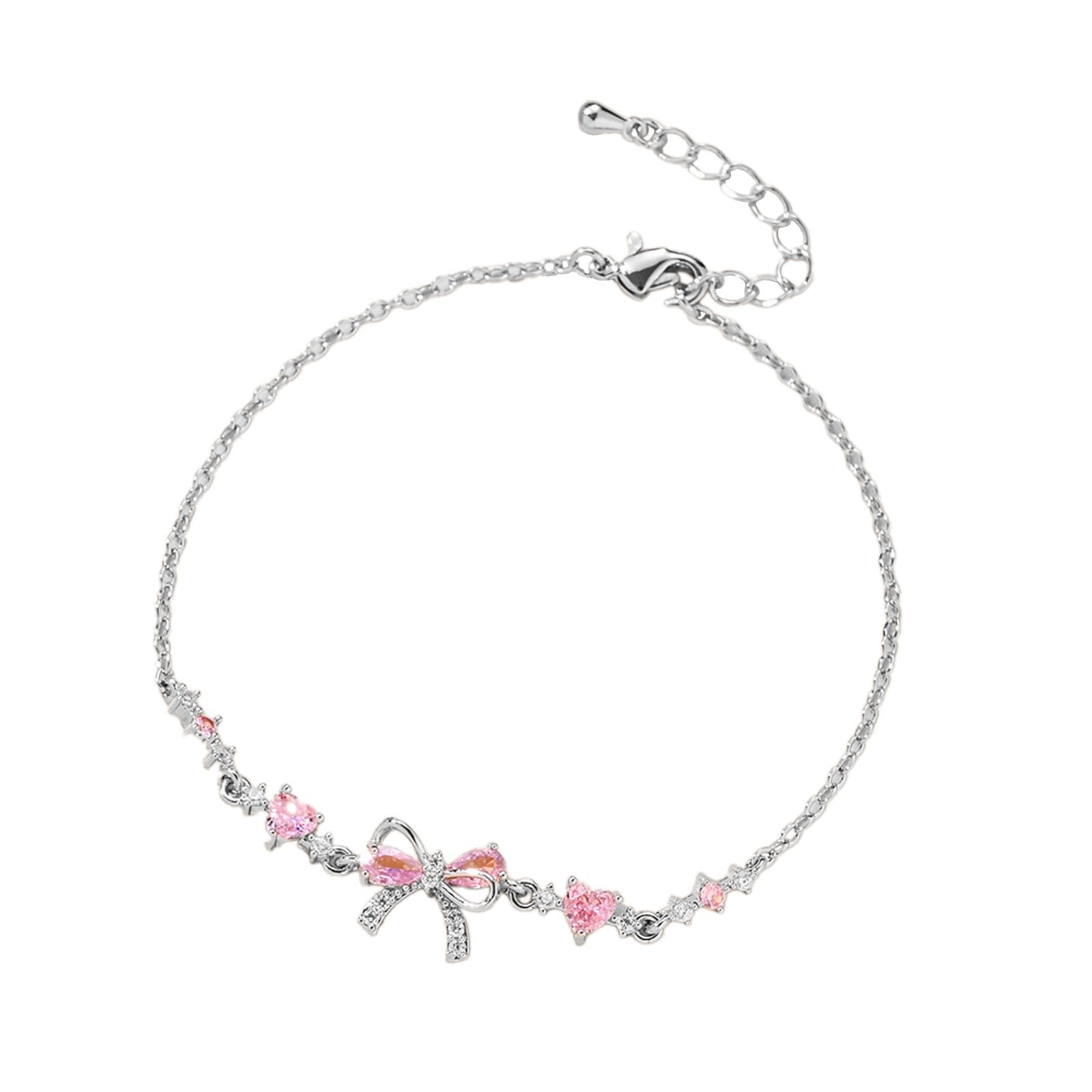 Bracelet Amitié Zircon Avec Nœud Réglable - Cadeau Femme Or, Argent Ou Rose - Idée Cadeau Noël Ou Amitié