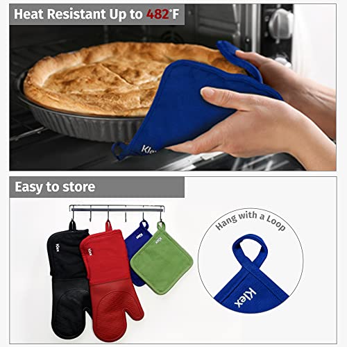 Klex 4Pcs 100% Thick Cotton Potholders For Oven Cooking And Baking, Durable 330Gsm Hot Pads, Up To 482°F Degrees Heat Resistance Pot Holder, Heavy-Duty Cotton Canvas, Blue #TOP2