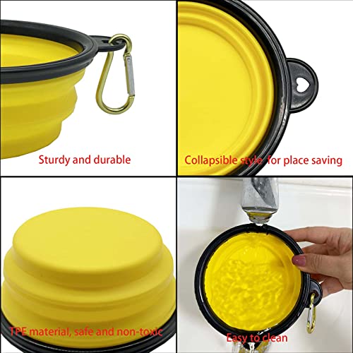 350Ml Collapsible Dog Bowl, 2 Pack Collapsible Travel Dog Cat Water Bowl Portable Foldable Food Dishes With Carabiner Clip For Travel, Hiking, Camping, Walking With 2 Carabiners (Yellow+Orange) #TOP5