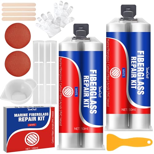 Marine Glasfaserspachtel Weiß 100ml, Glasfaser Reparaturset für Boot, Wasserdicht Gelcoat Repair Kit, Fiberglas Harz Epoxidharz Kleber, Gfk Reparaturset Schnelle Reparatur füR Kratzer, Risse, LöCher