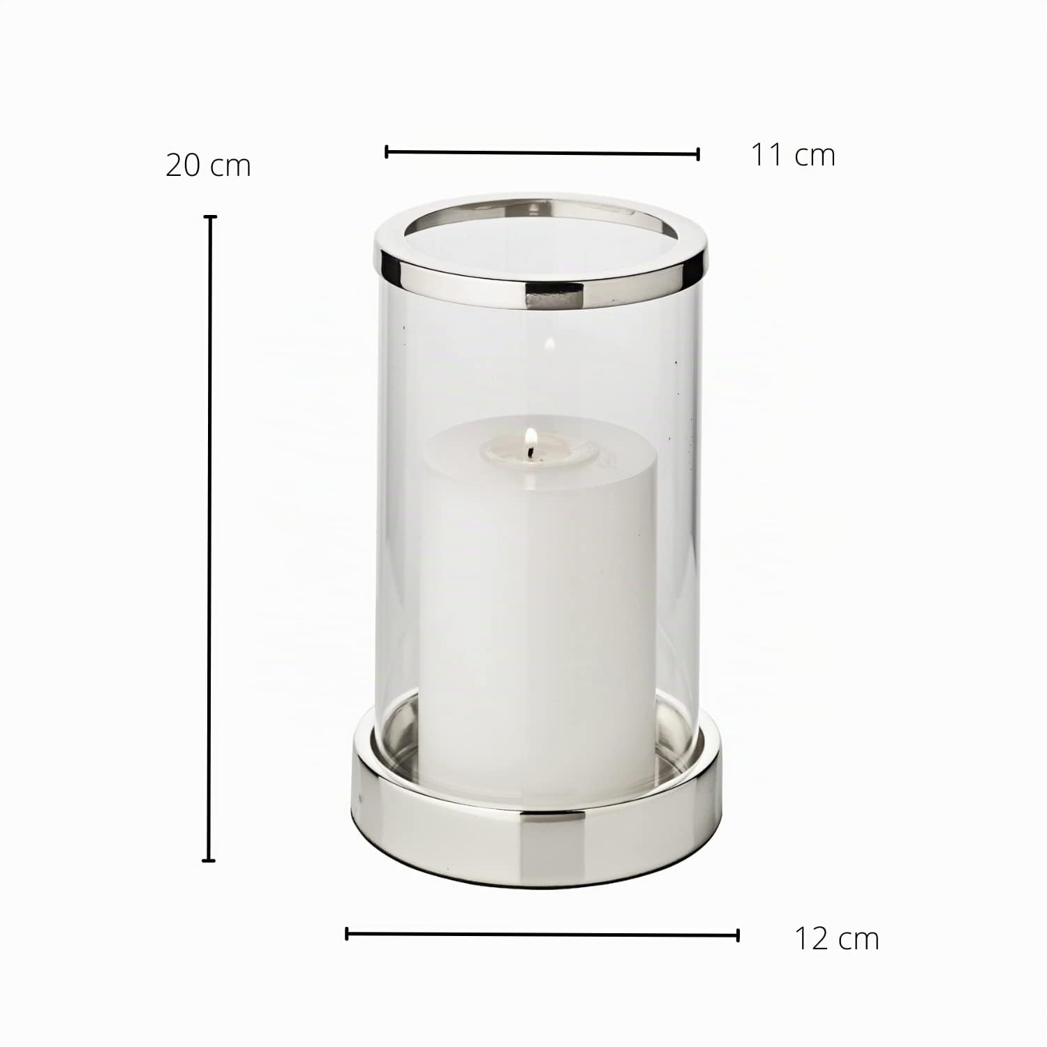 EDZARD Windlicht Sanremo, edel versilbert, anlaufgeschützt, Höhe 20 cm, Durchmesser 12,5 cm