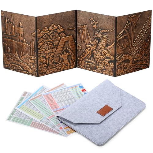 DM Screen 3D Faux-Leather Embossed Dragon with Four-Panel Pockets DND Master Screen with Gorgeous Gift Flet Case for D&D Dungeons and Dragon Tabletop Game (Copper)