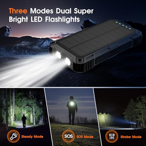 Image of BLASOUL Solar Power Bank,49800mAh Wireless Portable Phone Charger with 4 Built-in Cables,22.5W Fast Charging USB-C in /Output External Battery Pack for iPhone,Android,Perfect for Hiking /Camping