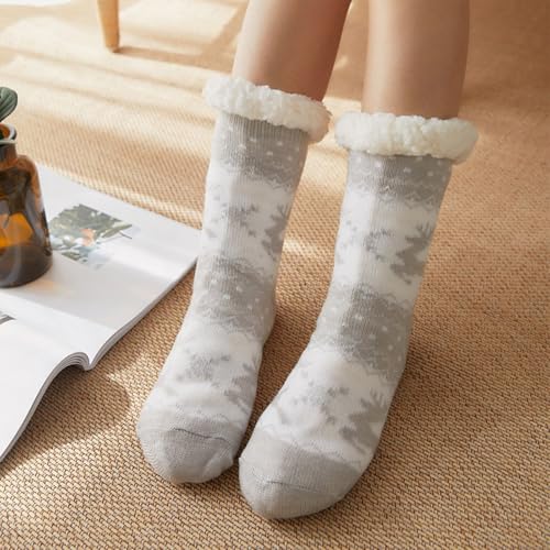 Christmas Stockings for Women Fashion Print Fuzzy Non-Slip Socks - image 2