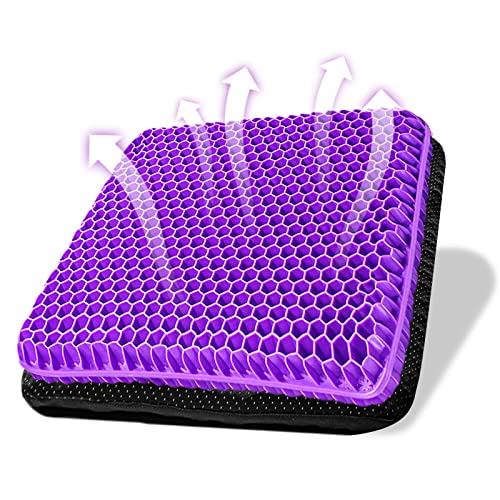 Gel Seat Cushion, Double Thick Breathable Seat Cushion Cool Gel Cushion Honeycomb Design,Breathable Lumbar Cushion With Non-Slip,Pressure Pain relief Gel Cushion For Home Office Chair Car Wheelchair