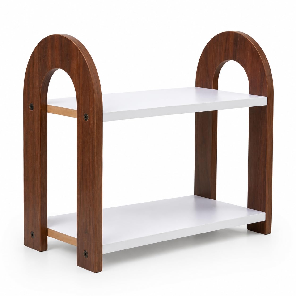 Modern 2-Tier Wooden Side Table | Bedside Table | End Table for Living Room & Bedroom | Engineered Wood Storage Rack | Multipurpose Display Shelf | Brown & White Finish | 12 x 10 Inches-image-21