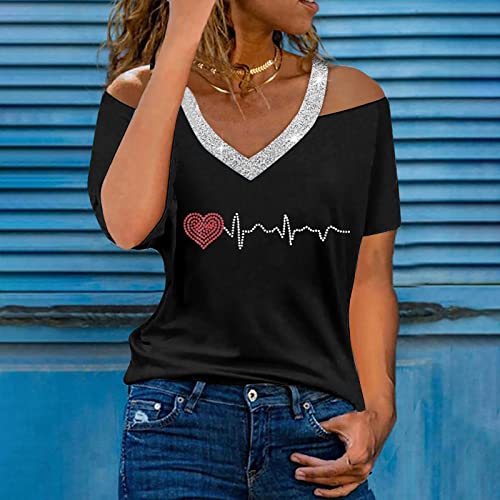 Tops for Women Fall Summer Short Sleeve Cold Shoulder Vneck Backless Halter Tops Shirt Blouses Women 2025 UT2