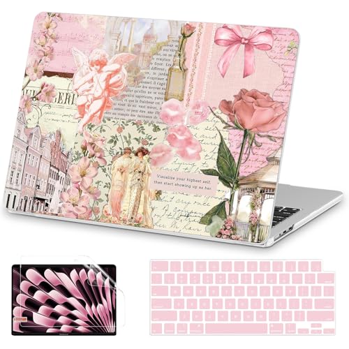Image of AKIT for MacBook Air 15 inch Case M5 M4 M3 M2 Chip 2026-2023, Retro Collage | A3448 A3241 A3114 A2941, Elegant Funny Pattern Hard Shell Laptop Case+Keyboard Cover+Screen Protector for MacBook Air 15 inch