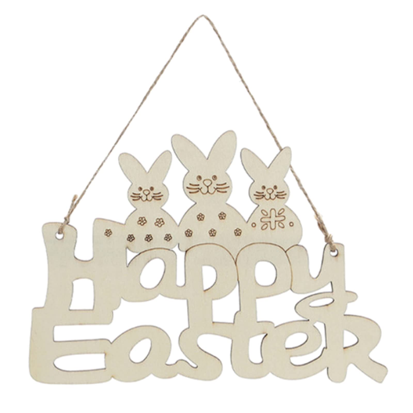 NEWFT Easter Wooden Decoration Happy Easter Pendant Craft Supplies for Home Festival Front Door Decoration Hanging Ornament