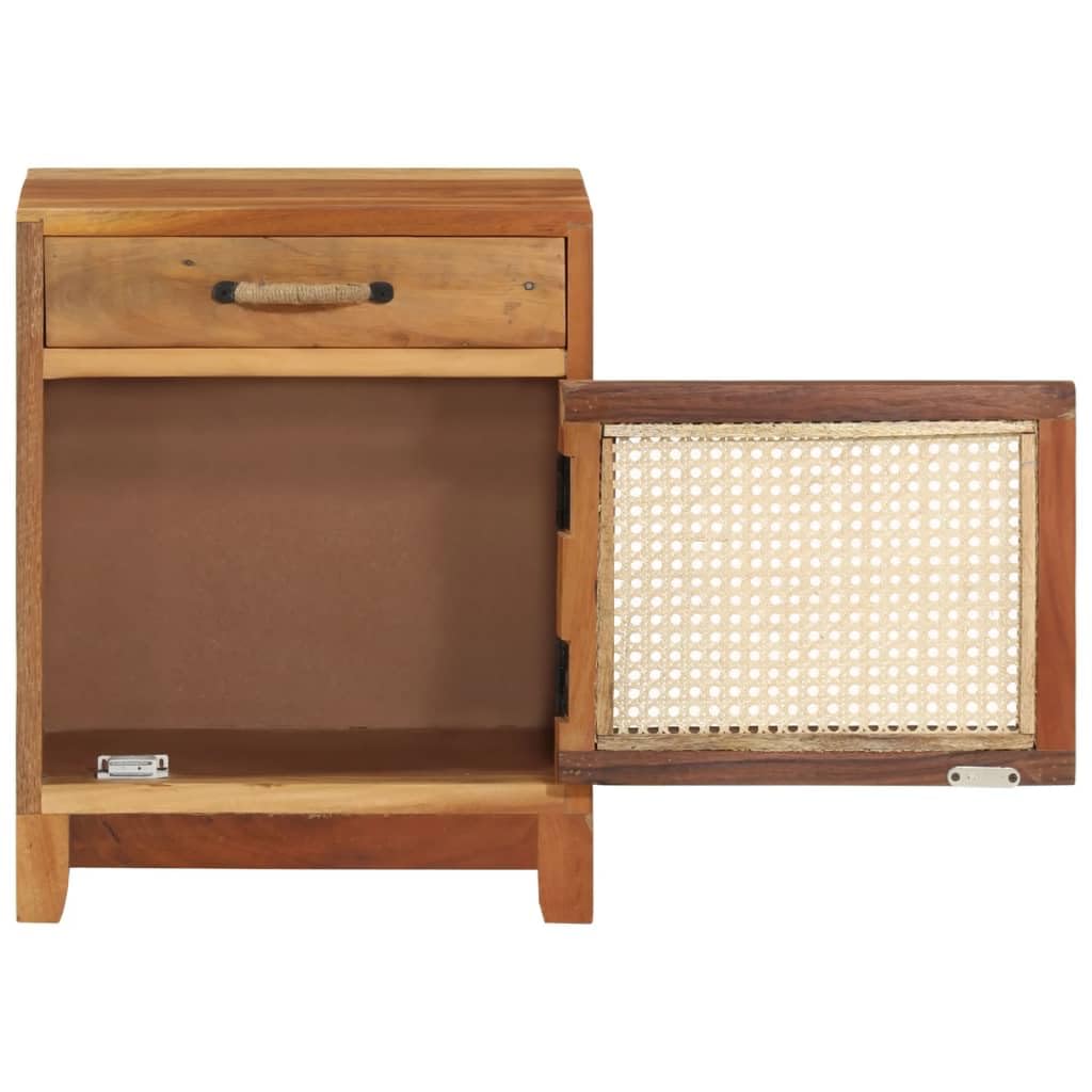 Mesita de Noche de Madera Maciza Reciclada Estilo Vintage con Puerta de Caña Natural, Hecha a Mano con Vetas Únicas, Fácil de Montar para Dormitorio o Salón