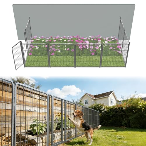 Image of FXW Garden Fence Outdoor for the Yard - 32in(H) x 18.2ft(L) Heavy Duty Metal Animal Barrier for Dog, No Dig Decorative Dog Fence, 8 Panels, Silver