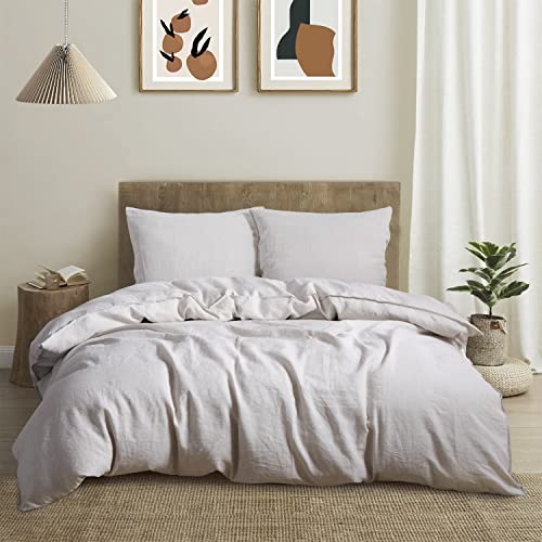 CHUFFED Leinen Bettwäsche 220×240 3teilig Bettwäsche-Sets 100% Naturleinen Bettwäsche-1 Bettbezug 220×240 cm + 2 Kissenbezug 80×80 cm mit Reißverschluss, Weich Atmungsaktiv, Natur Leinen
