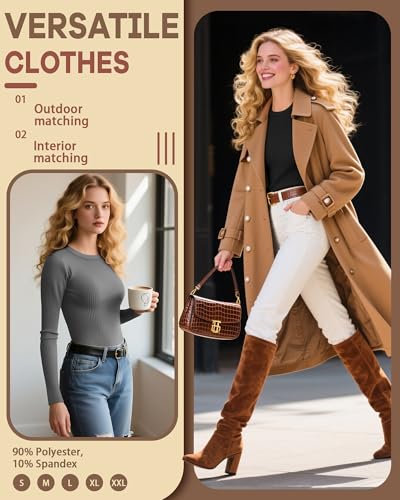 3 Pack Women's Ribbed Long Sleeve Thermal Tops Thin Fleece Lined Crew Neck Shirts Warm Basic Undershirt for Winter3