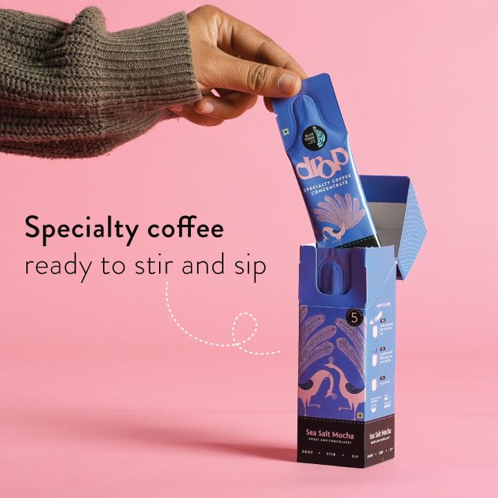 Image of Blue Tokai Coffee Roasters Drop Sea Salt Mocha | Liquid Coffee Concentrate | 100% Arabica | Ready to Use Coffee | Hot or Cold | Pack Of 5 Sachets | 20ML Each| Instant Coffee | Specialty Coffee Concentrate