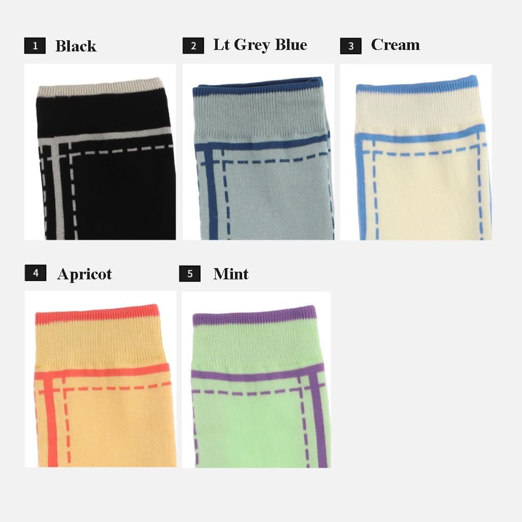 Cute Stitch Pattern Women’s Crew Socks 5 Pairs Unique & Colorful Fashion Casual Socks Premium Korean Socks All-Season High Elasticity Durable Ankle Socks Made in Korea US 5-8