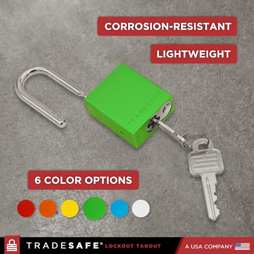 Image of TRADESAFE Lockout Tagout Locks Set - 10 Green Aluminum Loto Locks, Lock Out Tag Out Padlocks Keyed Alike, 2 Keys Per Lockout Padlock, OSHA Compliant