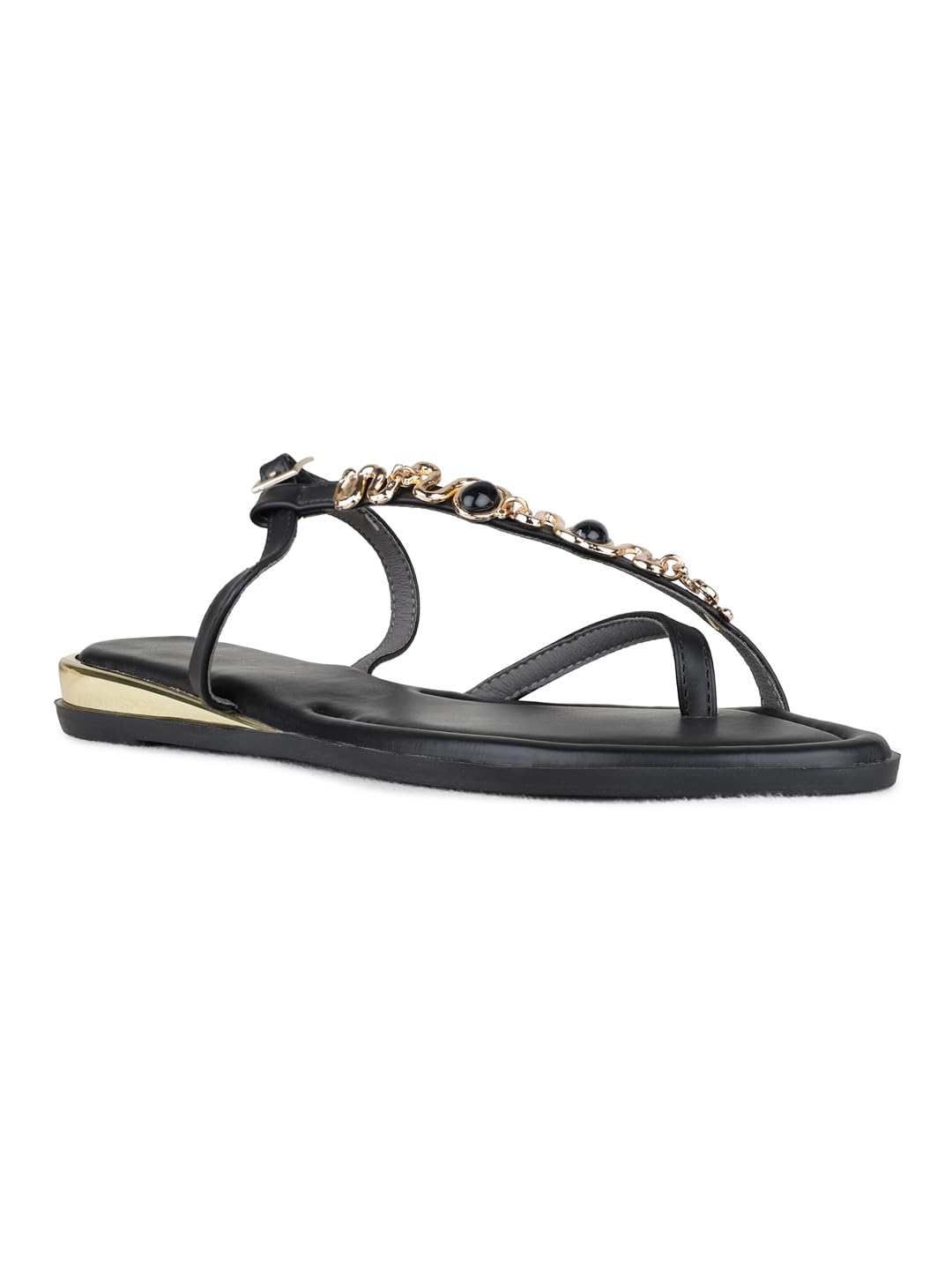 Womens Black Casual Embellished One Toe Flats-image-36