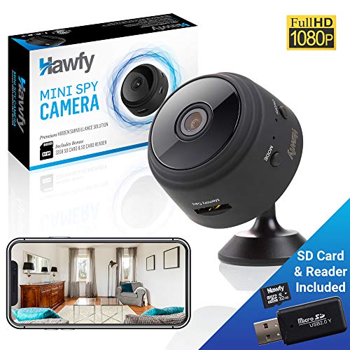 Mini HD Wireless Hidden Camera - Magnetic Feature for Easy Installation with SD Card and Reader - Smart Motion Detection, Instant Push Notifications, Night Vision Spy Cam - Mini Spy Camera