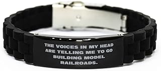 The Voices in My Head are Telling Me. Black Glidelock Clasp Bracelet, Model Railroads Engraved Bracelet, Special for Model Railroads