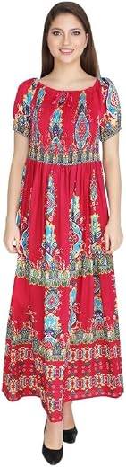 Cigain Women's Long Bobin Print Kaftan Dress Beach Wear Kimono Nighty