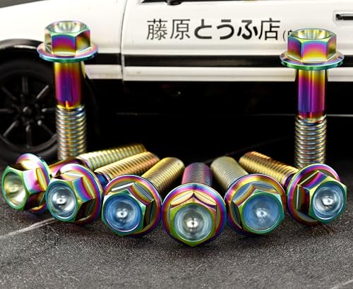 Image of Rison Titanium Bolts - Titanium Flanged Hex Head Bolts M6x1.0x25mm 6AL4V Aerospace Grade Ti Rainbow Titanium Pack of 5