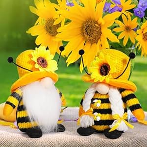 Bumble Bee Gnomes Plush, Spring Summer Decorations for Home Kitchen Office Yard Shelf Tiered Tray, Sunflower Gnome, Handmade Scandinavian Tomte Elf, Swedish Dwarf Figurine Bumble Bee Gnomes Plush Spring Summer Decorations for Home Kitchen Office Yard Shelf Tiered Tray Sunflower Gnome Handmade Scandinavian Tomte Elf Swedish Dwarf Figurine