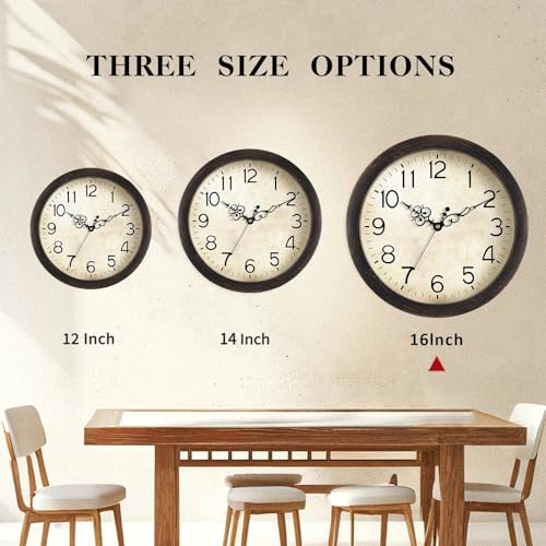 Image of KECYET Wall Clock, Vintage Wall Clocks Battery Operated Quartz Silent Non-Ticking 16 Inch Retro Rustic Style Clock Decorative for Kitchen,Bathroom Home Office (Bronze)