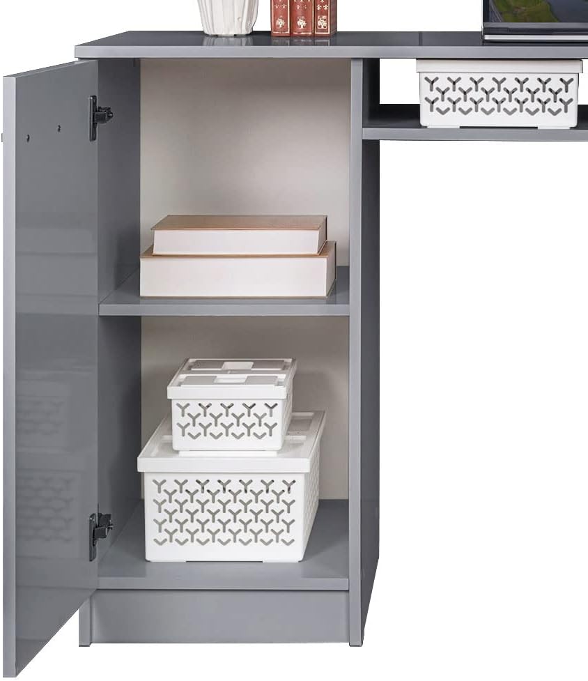 Gray Wood Gaming Desk with Drawer and Shelf