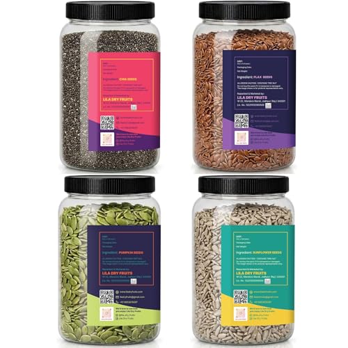 Image of LILA DRY FRUITS 4 Seeds Combo Pack Chia Pumpkin Sunflower Flax 200 g x 4 Seeds Mix Raw Super Seed Blend for Eating Weight Loss Diet Fiber Rich Healthy Snack Daily Nutrition