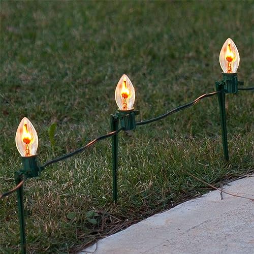 Image of C7 Christmas Flicker Flame String Lights, 25Ft C7 Outdoor Christmas Decorations String Lights with Clear Flicker Flame Bulbs, Hanging Patio Lights for Christmas Halloween Party Garden Porch-Black