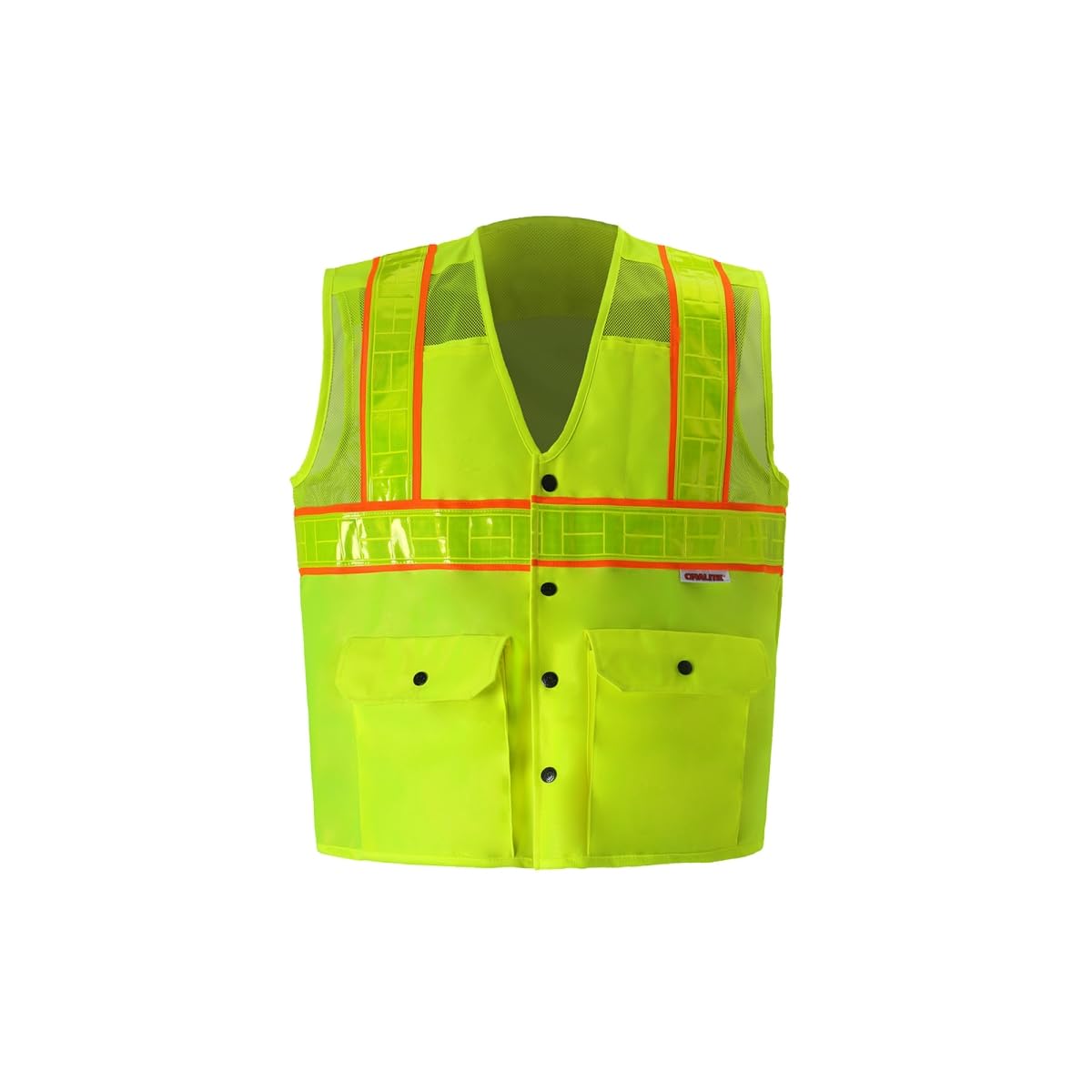 2W International 8148YMC-2 4XL Class 2 Snap Front Oralite High-Viz Vest Lime - 4XL