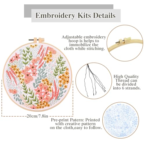 ASTNIC 4 Sets Embroidery Kit, Embroidery Kits for Adults Cross Stitch Kits with Hoop, Embroidery Needles, Threads - Image 2