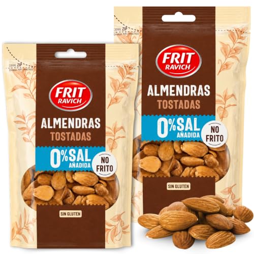 Almendra Tostadas sin Sal, Almendras peladas, No estan fritas, Alto contenido de fibra, Fuete de proteínas y calcio, Sin Gluten, Producto Español, Producto sin sal, Contiene 2 unidades de 110 g