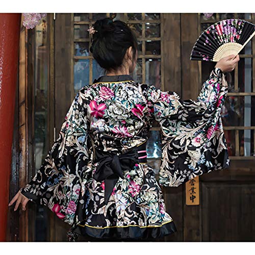 Kimono Costume Adult Japanese Geisha Floral Patten Gown Blossom Bathrobe Sleepwear With Obi Belt