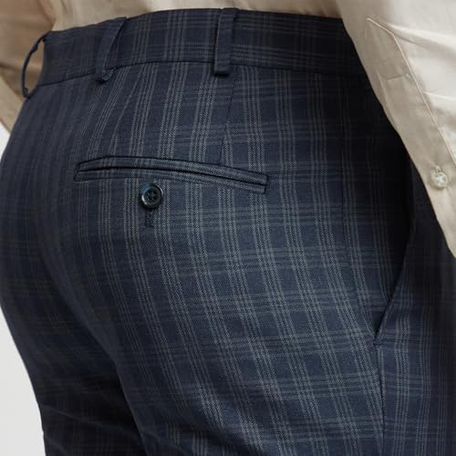 Image of Raymond Men's Slim Fit Mid Rise Checks Pattern Poly Viscose Blend Pleatless Formal Trouser
