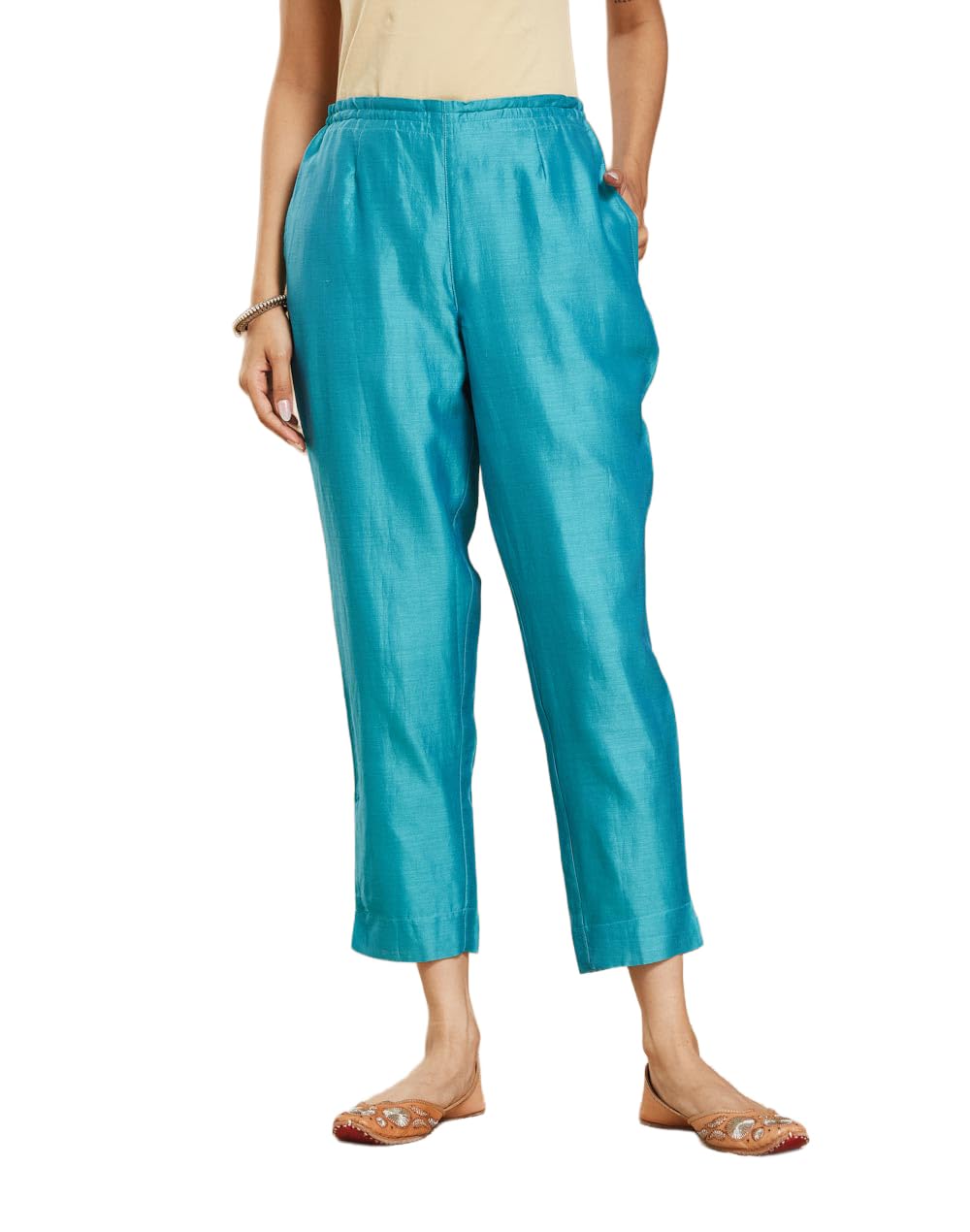Turquoise Cotton Silk Ethnic Pant-image-35