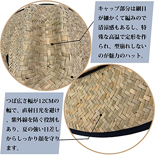 [Sandy ting] メンズ ストローハット カウボーイ 麦わら帽子 UVカット つば広 日焼け防止 男性 中折れ あご紐付き 通気性 トップ パナマ 釣り 農作 旅行60-63cm 5枚目