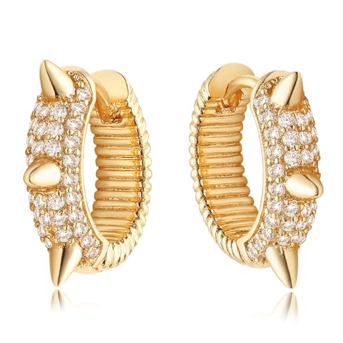MEVECCO Gold Spike Hoop Earrings for Women 18K Gold Plated Hoop Earrings Handmade Tiny Minimalism Cubic Zircon Hoop Hypoallergenic Earrings for Everyday Jewelry