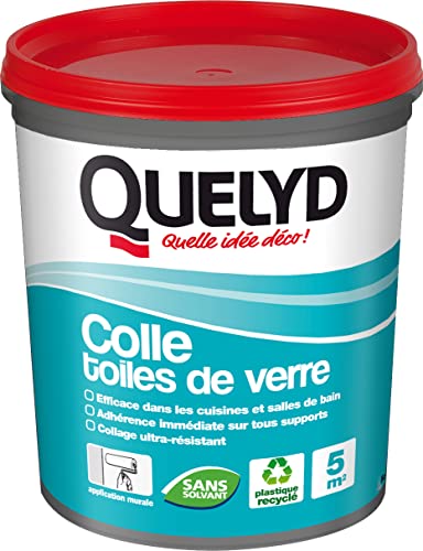 Quelyd Colle Toiles de Verre – Colle Fibres de Verre Prête à l'Emploi – Tous Supports Muraux – Toutes Pièces dont Cuisines et Salles de Bain – Sans Solvant – Pot de 1 kg (5 m²)