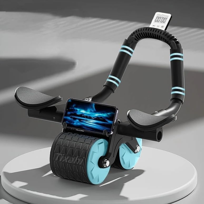 Tixahi Ab Roller Wheel with Timer & Knee Mat, Home Workout Auto Rebound Abdominal Wheel with Elbow Support - Core Workout Equipment for Strengthening