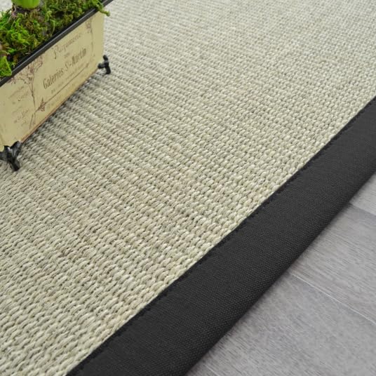 Decoweb Tapis Sisal Quintana Blanchi - Ganse Coton Noire - 160 x 230 cm