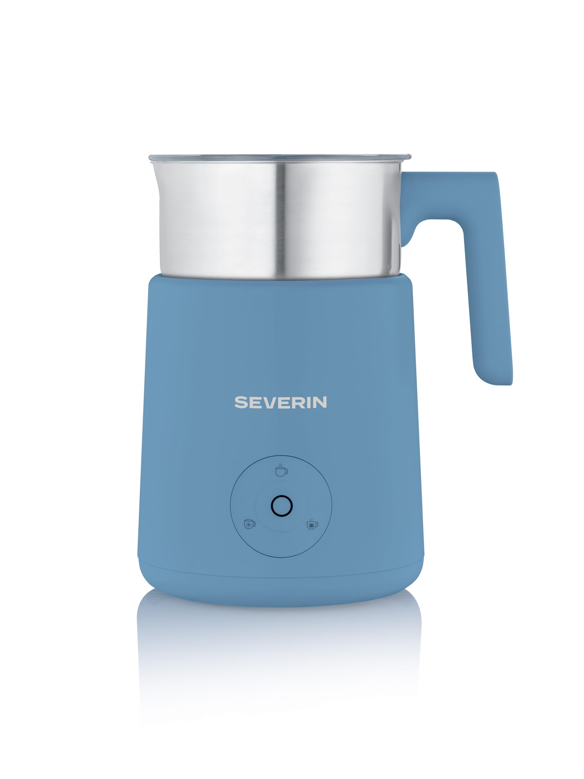 Severin Induktions-Milchaufschäumer, elektrischer Milchschäumer mit Edelstahlbehälter, kaltes und warmes Aufschäumen, Schokoladen-Funktion, geeignet für vegane Milch, blau, SM 3596