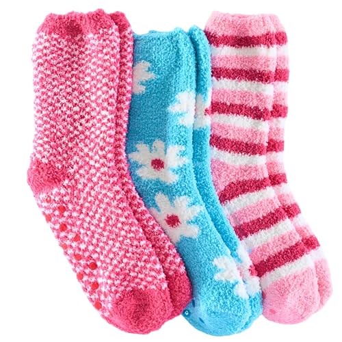 Image of Tipi Toe Womens Fuzzy Crew Socks with Anti Slip Grips Warm Cozy Fluffy Winter Slipper Socks Non Skid Home Socks for Women