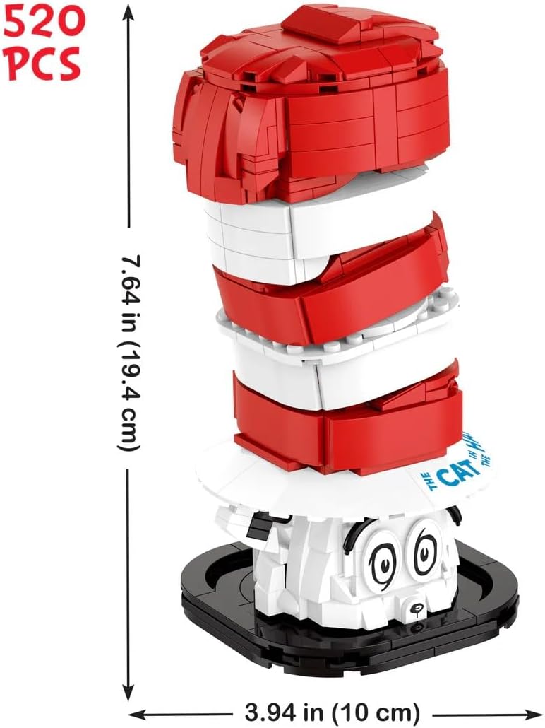 Brickcraft Officially Licensed Dr. Seuss Cat in The Hat Bust with Printed Parts, Includes 556 Pieces Multicolored Brick Building Set