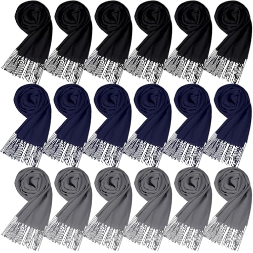 Suhine 18 Pcs Women Men's Scarf Bulk Winter Soft Blanket Scarves Warm Large Shawls and Wraps Tassel Edge 13.8 x 78.8 Inch